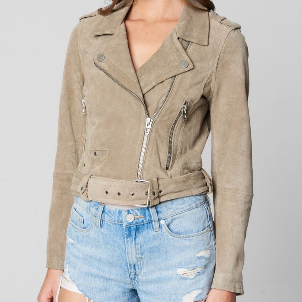 Blank NYC Sand Stoner Moto Jacket Genuine Suede, Size S